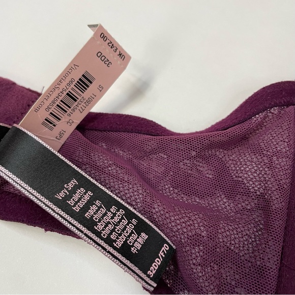 NEW Victorias Secret 32DD Unlined Bralette Bra Purple Floral Lace Halter #0825 - Picture 6 of 8